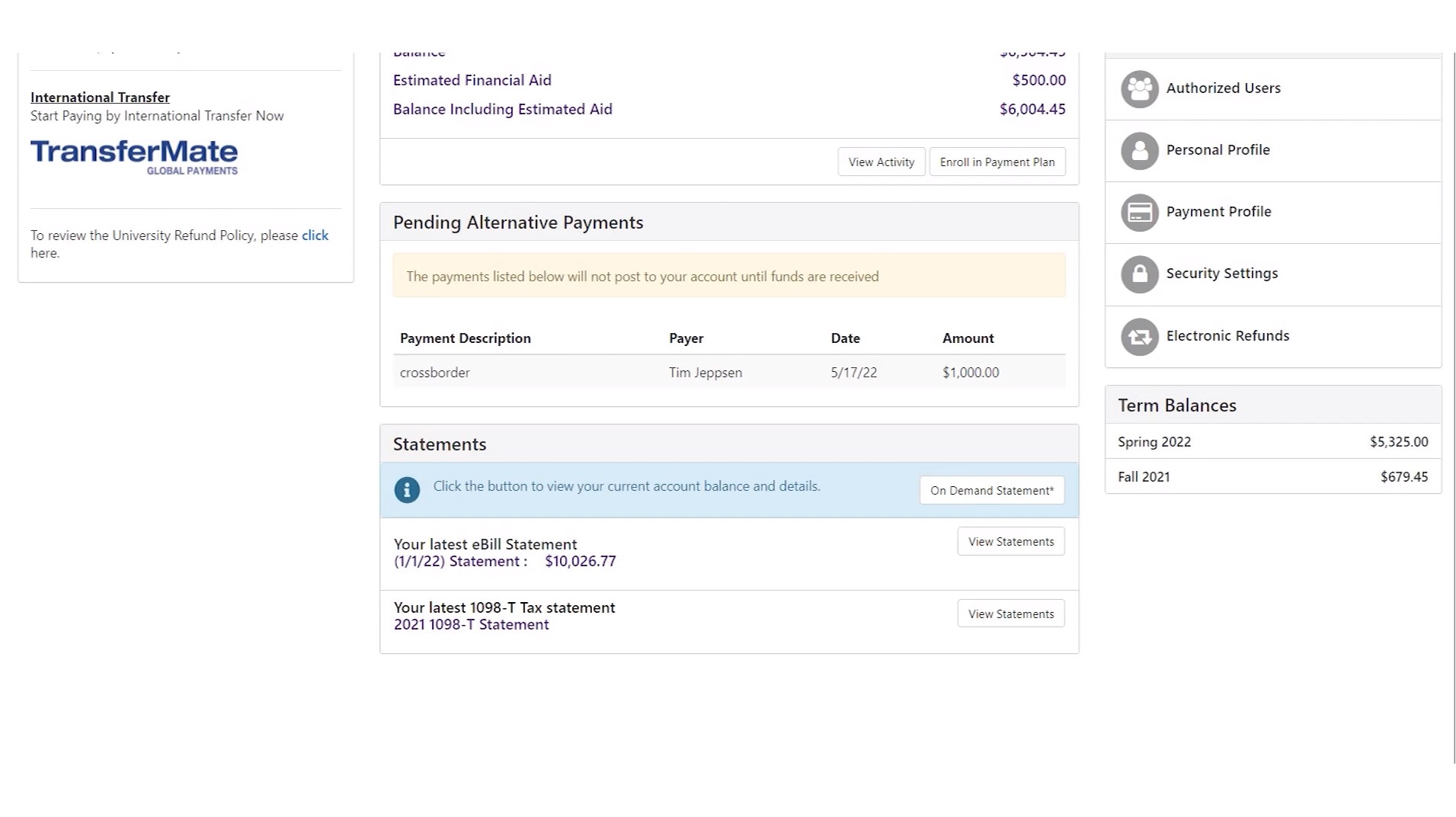 Pending Payment(s)