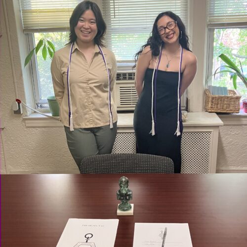 photo of the Philosophy Department inducting two students into the Saint Peter's University Epsilon Chapter of Phi Sigma Tau, the National Philosophy Honors Society