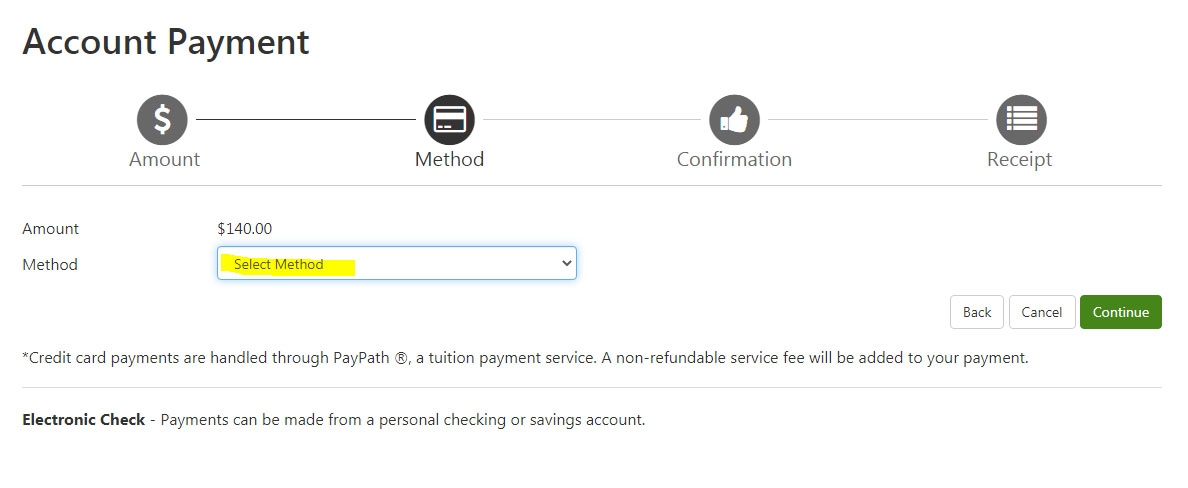 Student account Payments