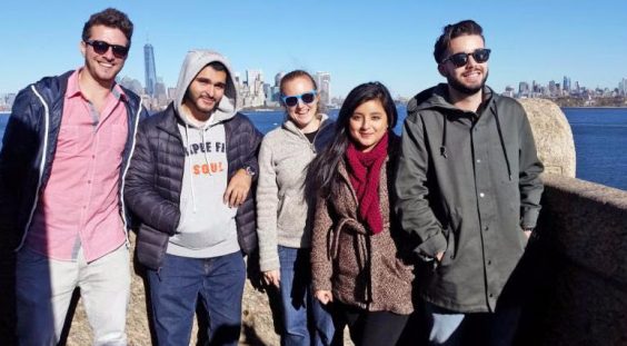 Pictured from left are Jorge Rodriquez del Rey '17, Hector Andujar '18, Alicia D'Amato, director of CELAC, Natzuki Pozo '17 and Yadrian Gonzalez '18.